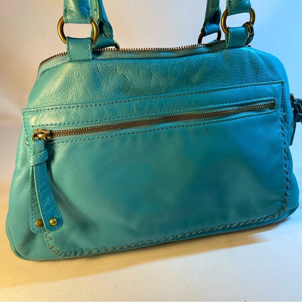 Audrey Brooke turquoise soft leather large zip satchel many compartments